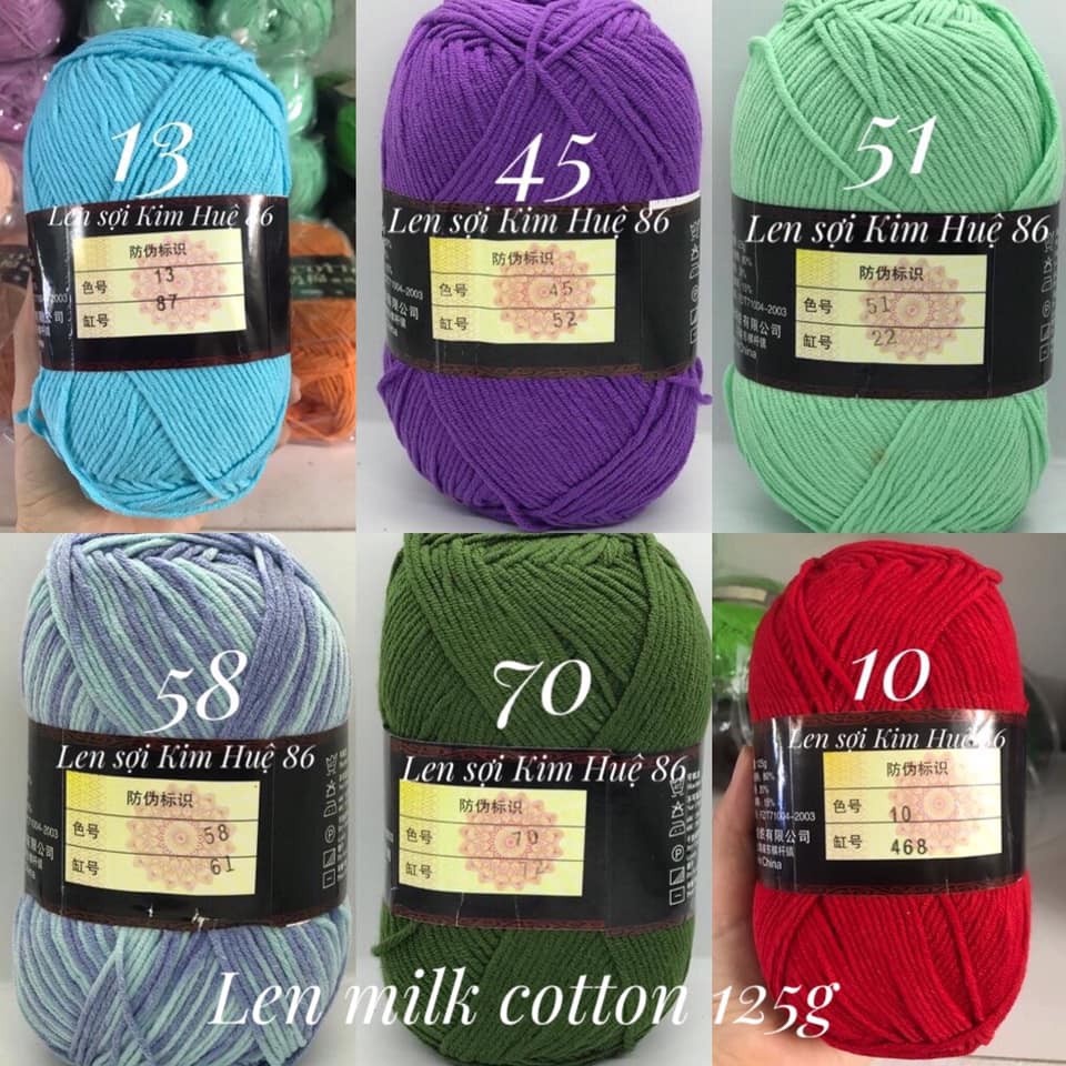 Len milk cotton loại 1 ( từ màu 61 đến màu 78; màu 14 mới)