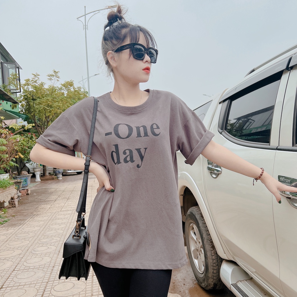 áo phông in chữ one-day dáng dấu quần lên dáng cực xinh