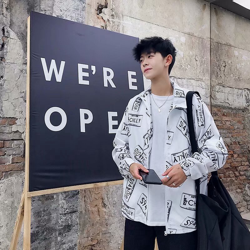 Men's Jacket Sun Protection Jacket Korean Edition Loose Japanese Thin Fashion Casual Wild Print