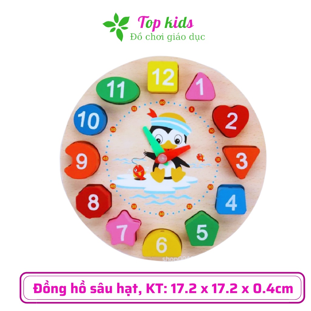 Đồ chơi montessori cho bé đồ chơi gỗ thông minh phát triển trí tuệ đồng hồ hình khối giáo dục sớm - TOPKIDS