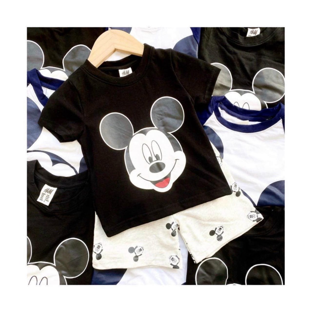 Đồ bộ bé trai Combo 2 bộ mickey đen than chất cotton 4 chiều hình in 3d sắc nét
