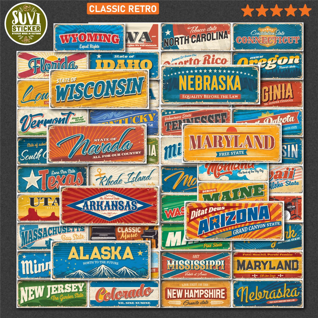 50 Sticker Classic Retro chống nước sticker dán laptop, điện thoại, đàn guitar, mũ bảo hiểm, vali. MSP: VR17