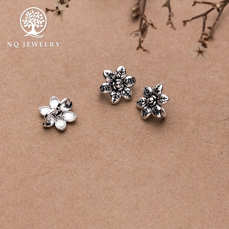 Charm bạc khóa liên kết vòng tay, dây chuỗi hình bông hoa - NQ Jewelry