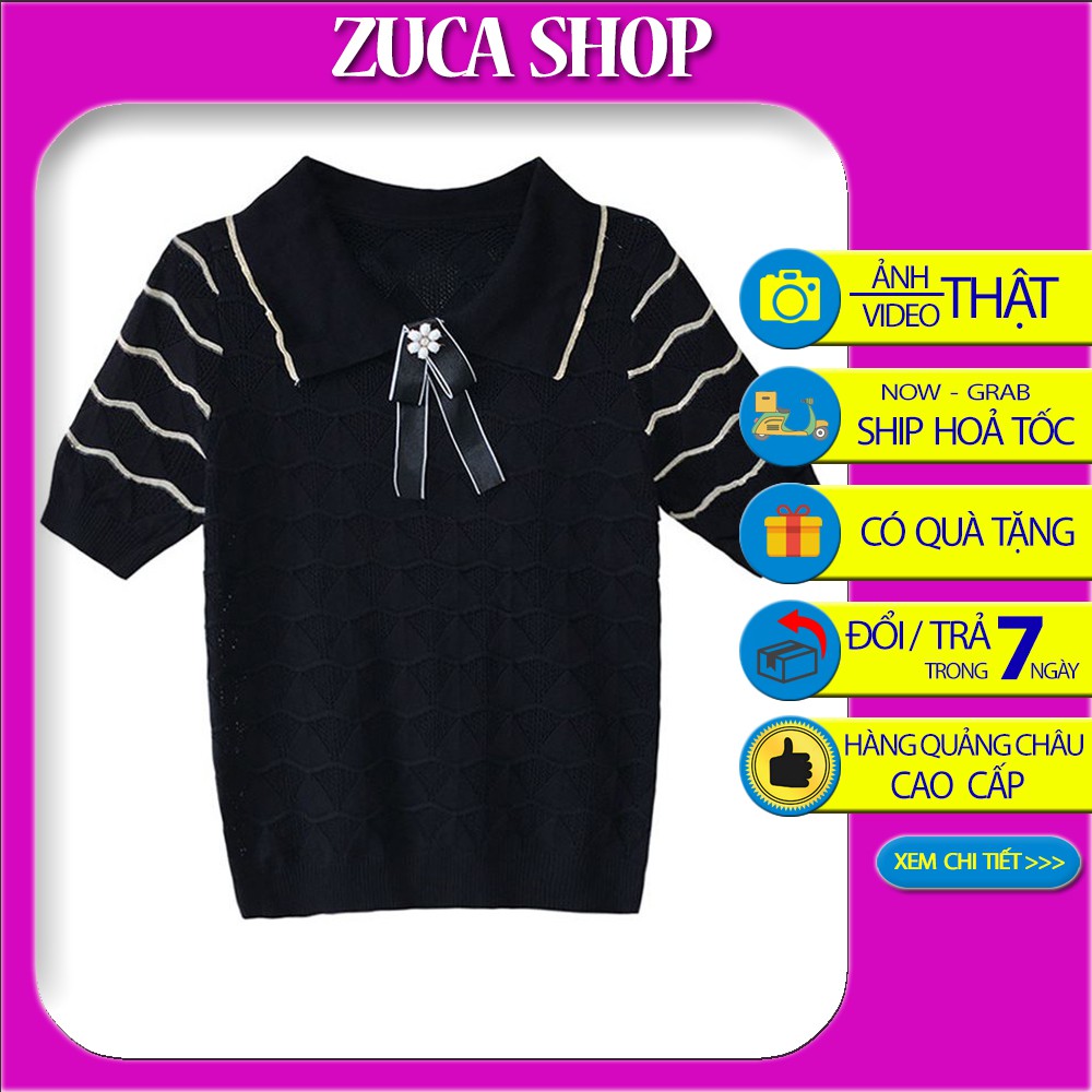 Áo Len Nữ Tay Ngắn Thắt Nơ Cách Điệu Phong Cách Hàn Quốc - Zuca Shop