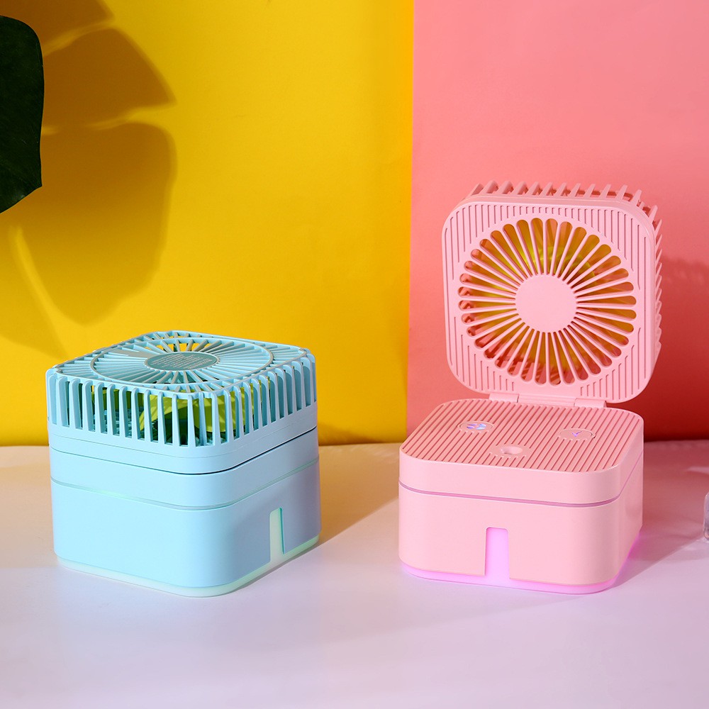Quạt Mini phun sương để bàn cực mát Đèn Ngủ Nhiều màu    Gấp mở Siêu Tiện lợi CUBE MAGIC