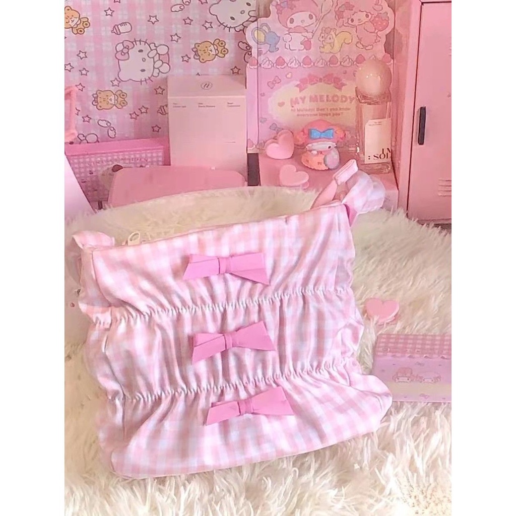 Túi Kẹp Nách / Đeo Vai Kẻ Sọc Màu Kem Dễ Thương Xinh Xắn Dành Cho Nữ