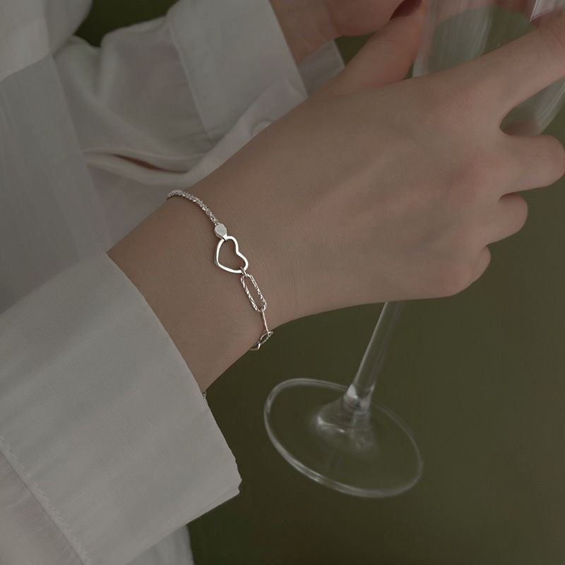 Lắc tay bạc nữ S925 - Vòng tay nữ bạc Ý Save Heart dễ thương, thanh lịch Vườn Trang Sức VTS VT010