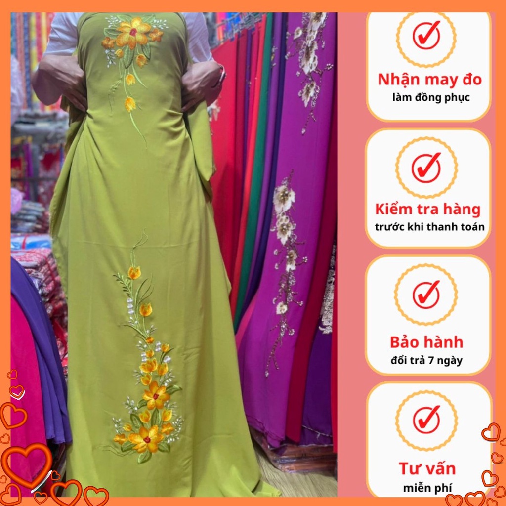 Vải may áo dài cho bà sui lụa chiffon thêu hoa đẹp cao cấp sang trọng mẫu truyền thống trung niên nhiều màu - ThêuCF1