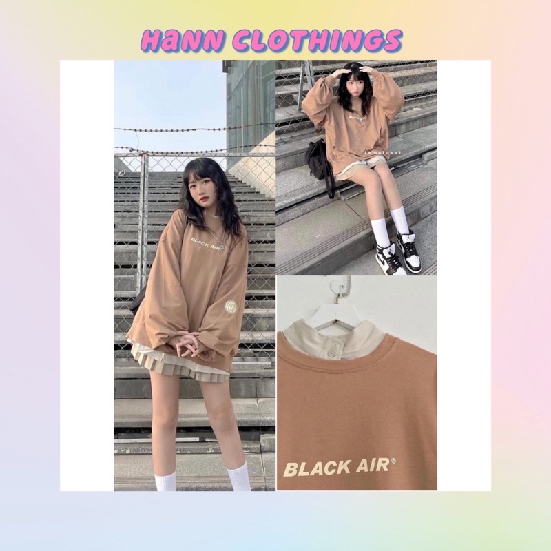 Áo Nỉ SWEAT BLACK AIR form rộng 1 màu nâu tây trần nỉ bông dày dặn(ảnh thật tự chụp)