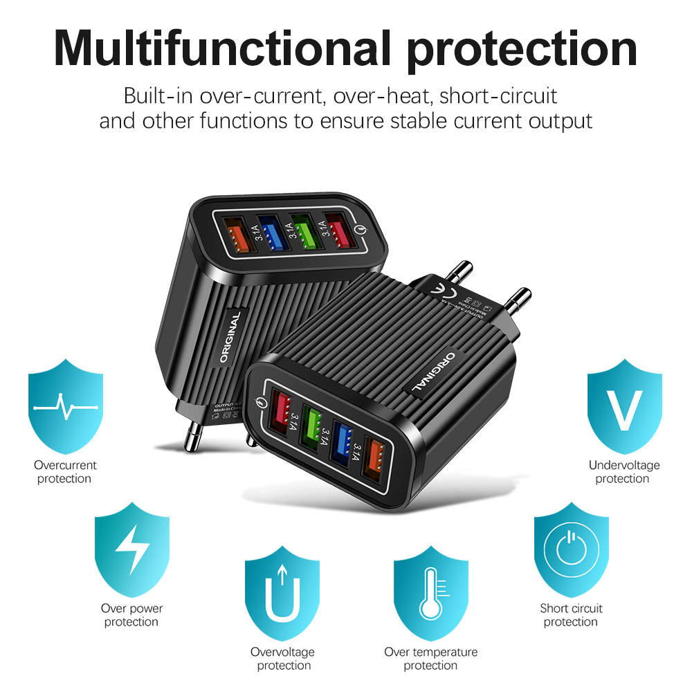 Ổ cắm sạc nhanh 4 cổng usb tiện lợi dễ sử dụng cho điện thoại