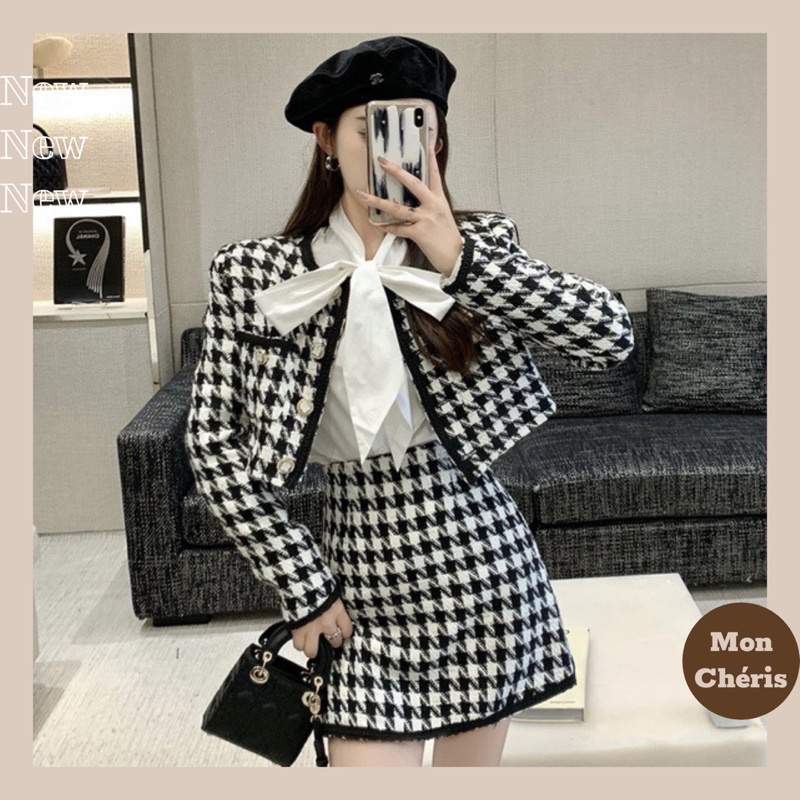 Set Áo Dạ Croptop Nữ / Chân Váy Dạ Chữ A / Áo Sơ Mi Buộc Nơ phong cách Hàn Quốc