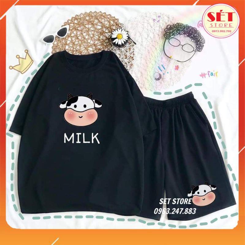 Set đồ nữ áo bò sữa unisex + quần đùi - 3 màu Đen,Trắng,Loang sữa SB133