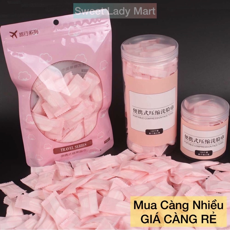 Khăn Mặt Nén Du Lịch Cotton Dày Dặn Chính Hãng 20x22cm