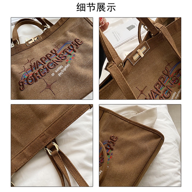 Túi xách JASMIN NOIR vải canvas sức chứa lớn họa tiết chữ thời trang cho nữ