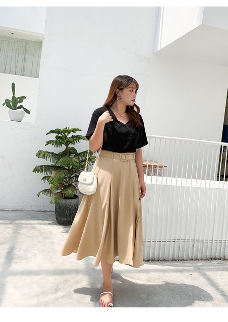 Áo kiểu big size màu đen cổ bẻ đính nút xéo size lớn 65-100kg