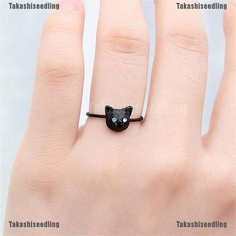 1 Nhẫn Đính Đá Hình Chú Mèo Màu Vàng Đen Dễ Thương Cho Nữ