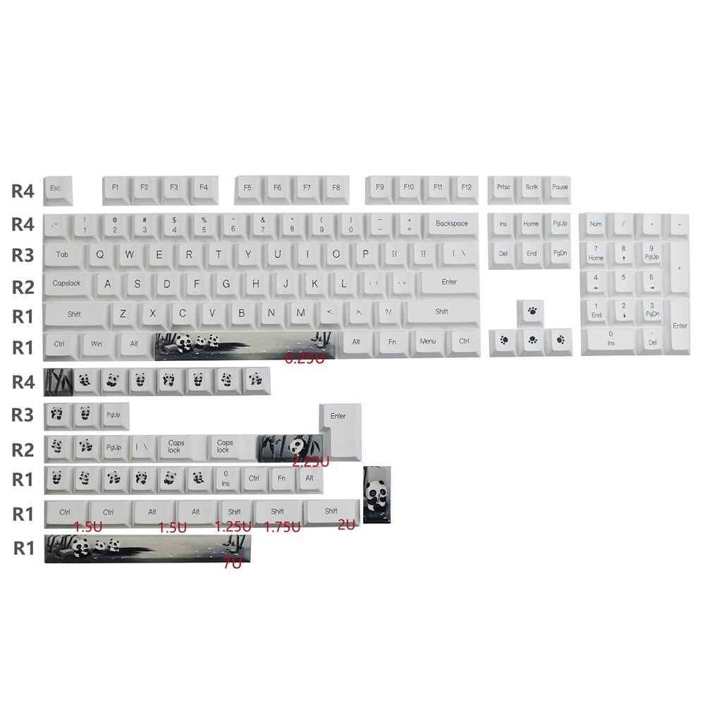 Gói phím gấu trúc GMK, 140 phím keycaps Cherry Profile DYE-SUB Cá nhân hóa GMK Keycaps cho bàn phím cơ