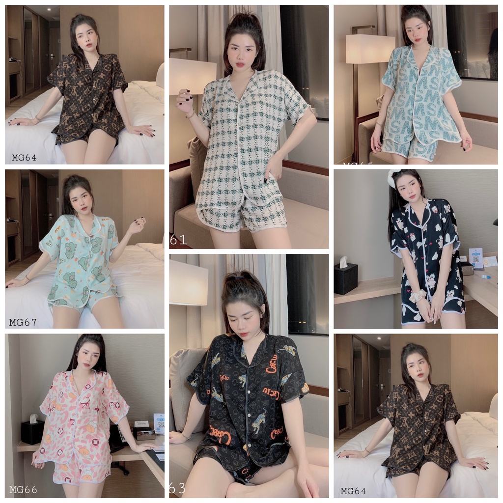 Pijama Lụa Bò Sữa - Đồ Bộ Nữ Pijama Mặc Nhà Ngắn Đẹp Dễ Thương Hàng Cao Cấp MG.
