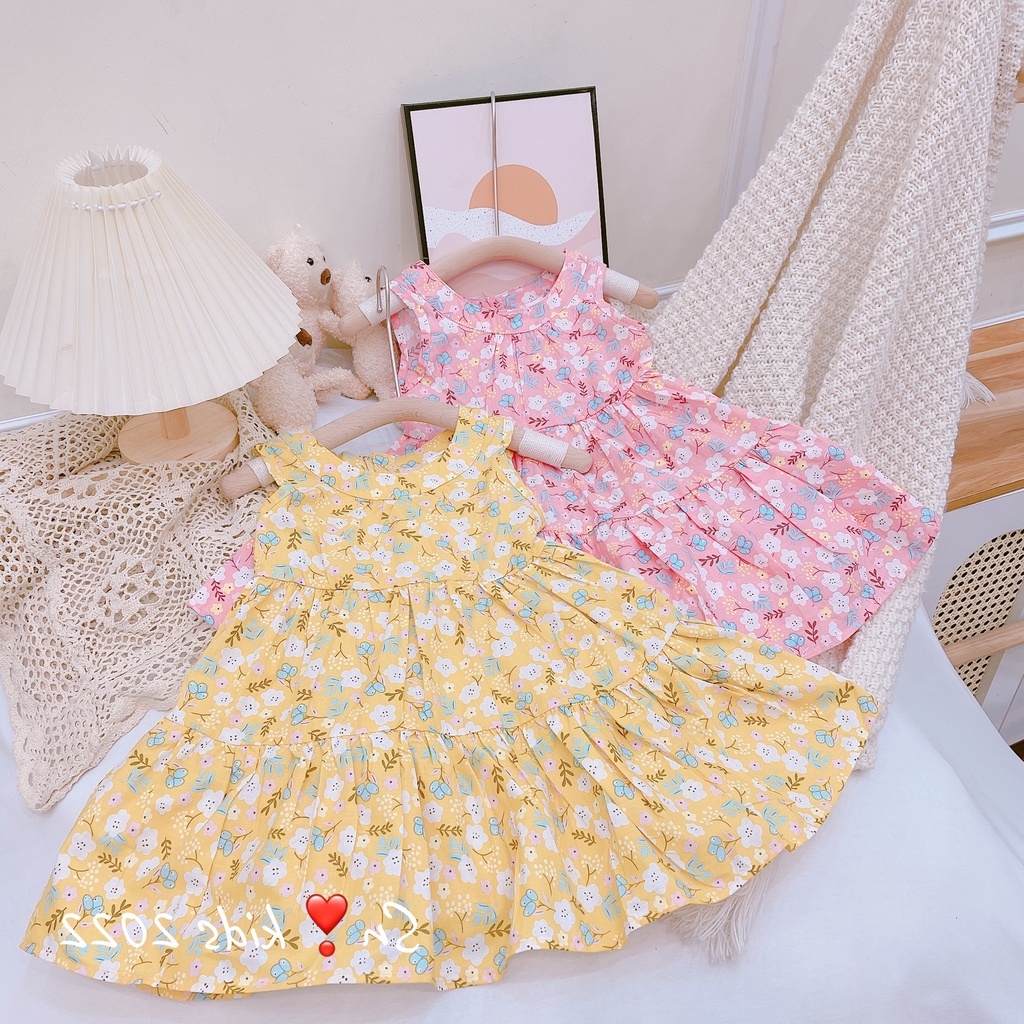 Váy hoa dáng xòe sát nách cho bé gái từ 8-20kg