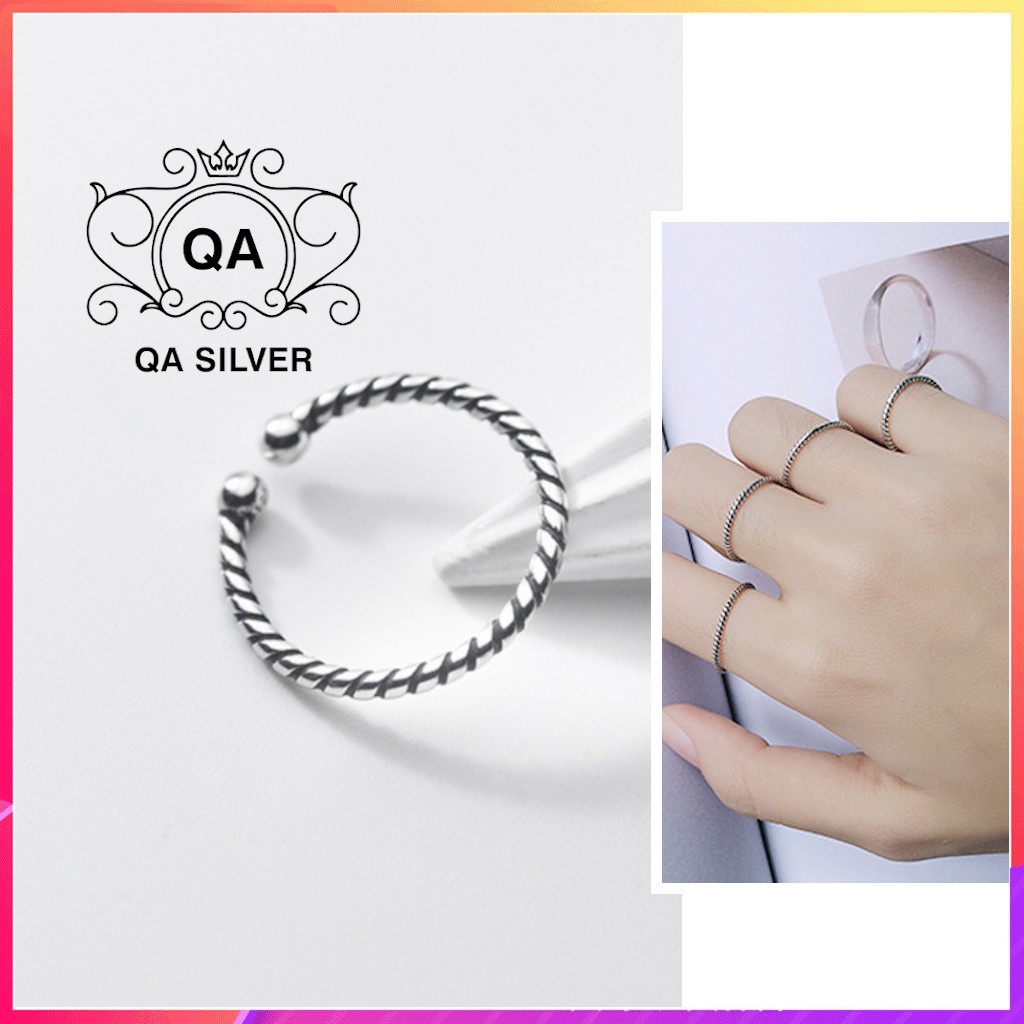 Nhẫn bạc thái xoắn nam nữ trơn bi tối giản S925 MINIMAL Silver Ring QA Silver RI180304