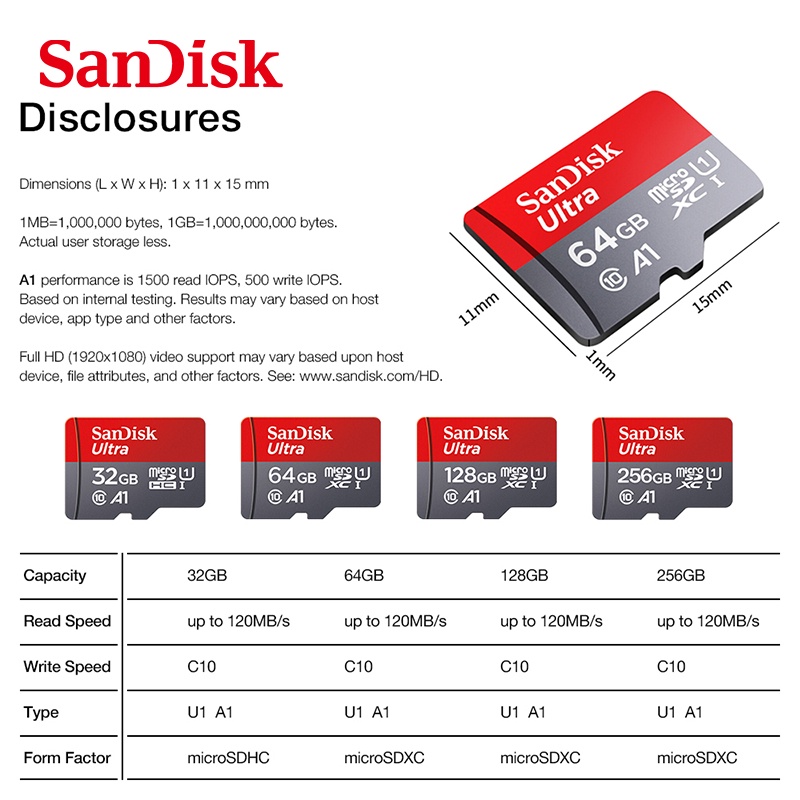 Thẻ Nhớ Micro SD Sdhisk100% A1SDSQUNC 16GB 32gb 64GB 128GB Hỗ Trợ Thẻ TF / SD Class10 UHS-1T