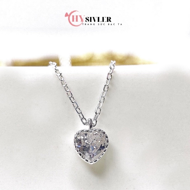 Dây chuyền bạc ta mặt đá trái tim nhỏ xinh nữ tính dây chuyền nữ bạc thật