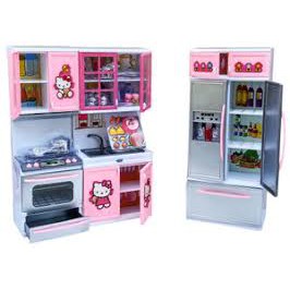 (HÀNG MỚI VỀ) Trò chơi nhà bếp 3 ngăn Hello kitty màu hồng cực đẹp dành cho bé gái trên 2 tuổi, phát nhạc có đèn kèm pin