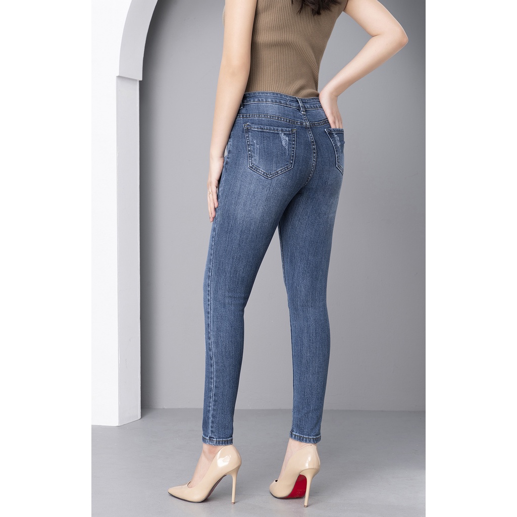 Quần jeans nữ ôm lưng cao ống bó Luperidáng skinny xước cạp vừa trẻ trung from tôn dáng chất jean thun co giãn LFQJ168
