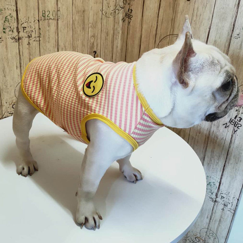 Chiến đấu đặc biệt áo vest cho chó béo pug mùa xuân và hè cotton mỏng co giãn chống bay màu quần thú cưng sọc dễ thương
