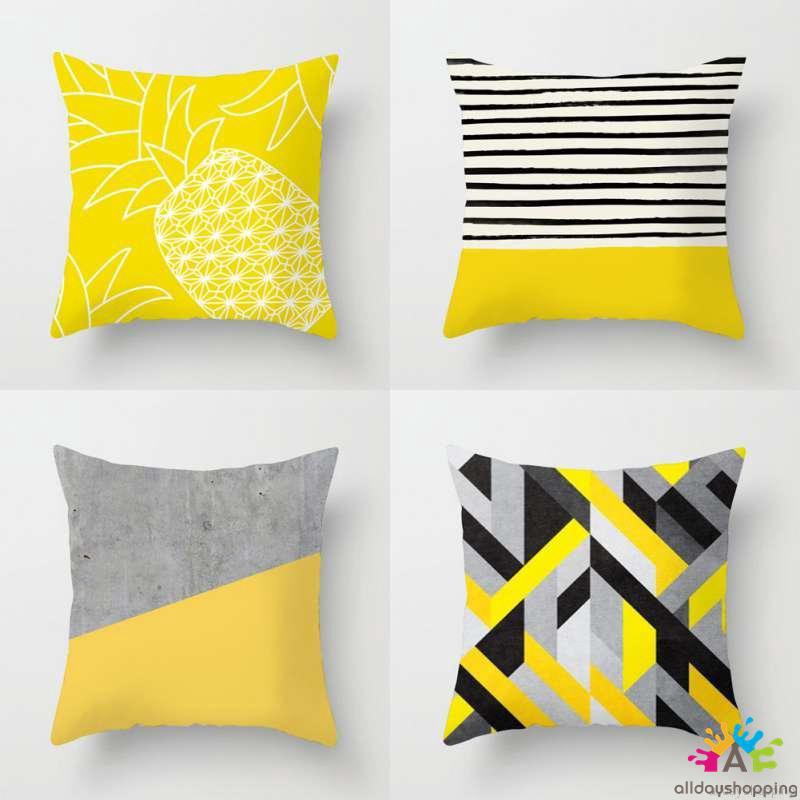 Vỏ gối vuông màu vàng chất liệu nhung vỏ đào | BigBuy360 - bigbuy360.vn