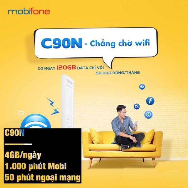 Sim 4G Mobifone C90N CS6N MAX90Trọn gói 6 tháng Không Cần Nạp Tiền- 6G/Ngày  - 180GB DATA TỐC ĐỘ CAO