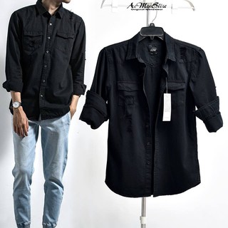 Áo sơ mi denim nam màu đen