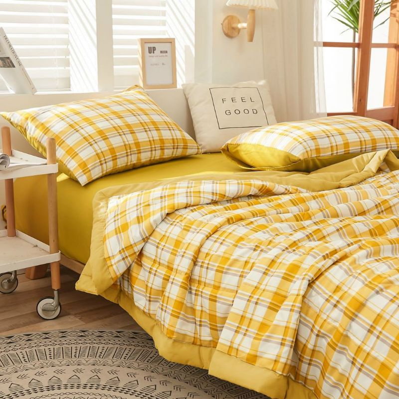 Bộ Chăn Ga Gối Caro Vàng Cotton Tici Chăn Chần Bông Nhập Khẩu