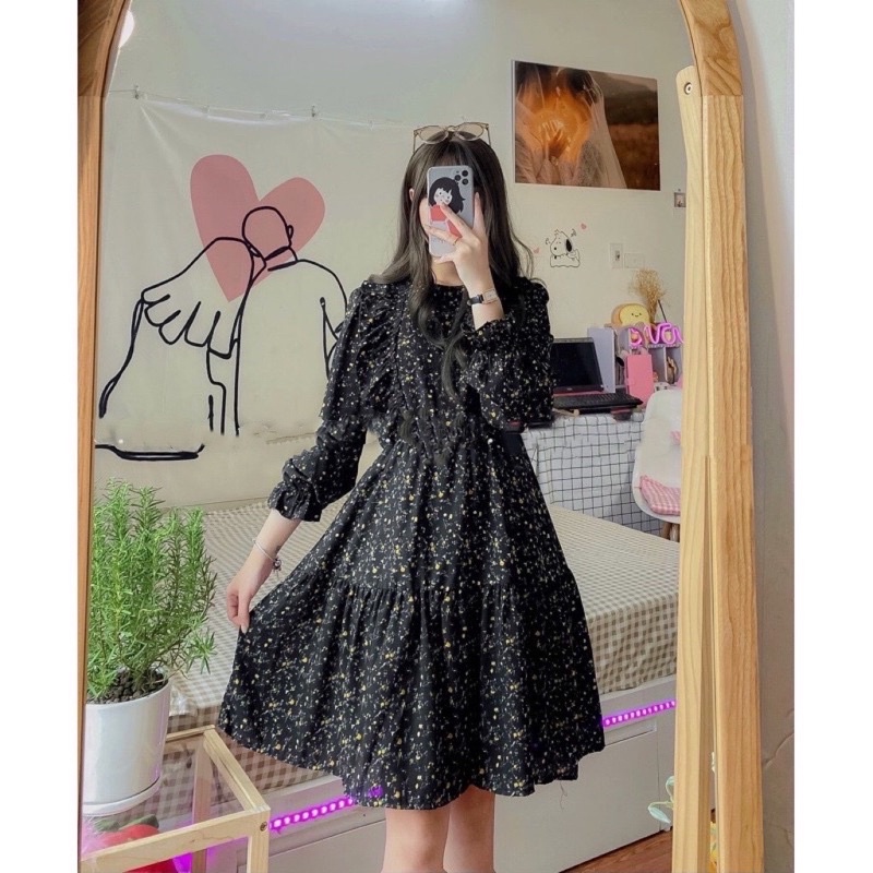 Váy hoa nhí ulzzang cổ tròn bèo dọc vitage