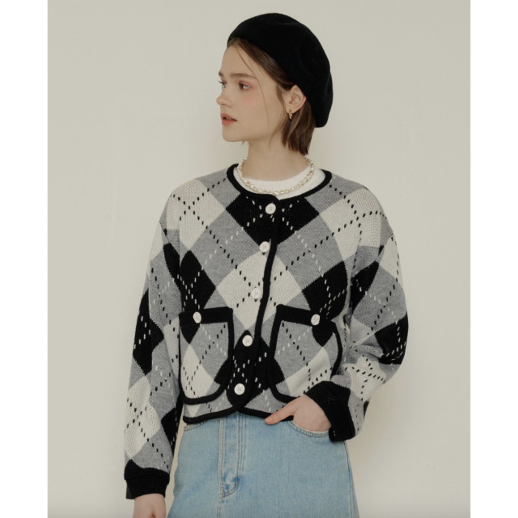 Áo khoác len S22A06005 | Stitch Argyle Cardigan