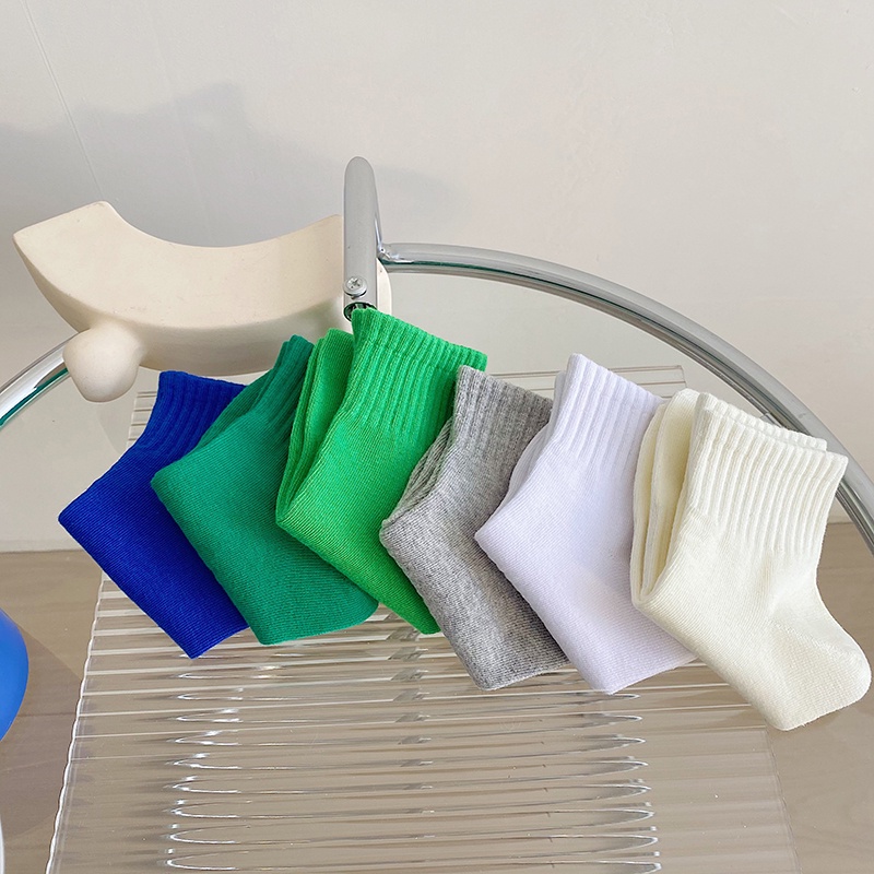 Vớ cotton chải sợi cổ cao tới mắt cá chân 7 màu trơn tùy chọn co giãn phong cách Nhật Bản thời trang mùa hè mới cho nữ
