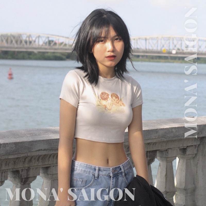 MONÁ Áo croptop ôm body ANGEL CROPTOP TRẮNG/ BE