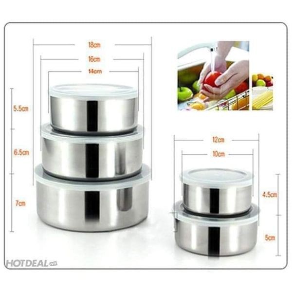 Bộ 5 bát inox lạnh không gỉ có nắp