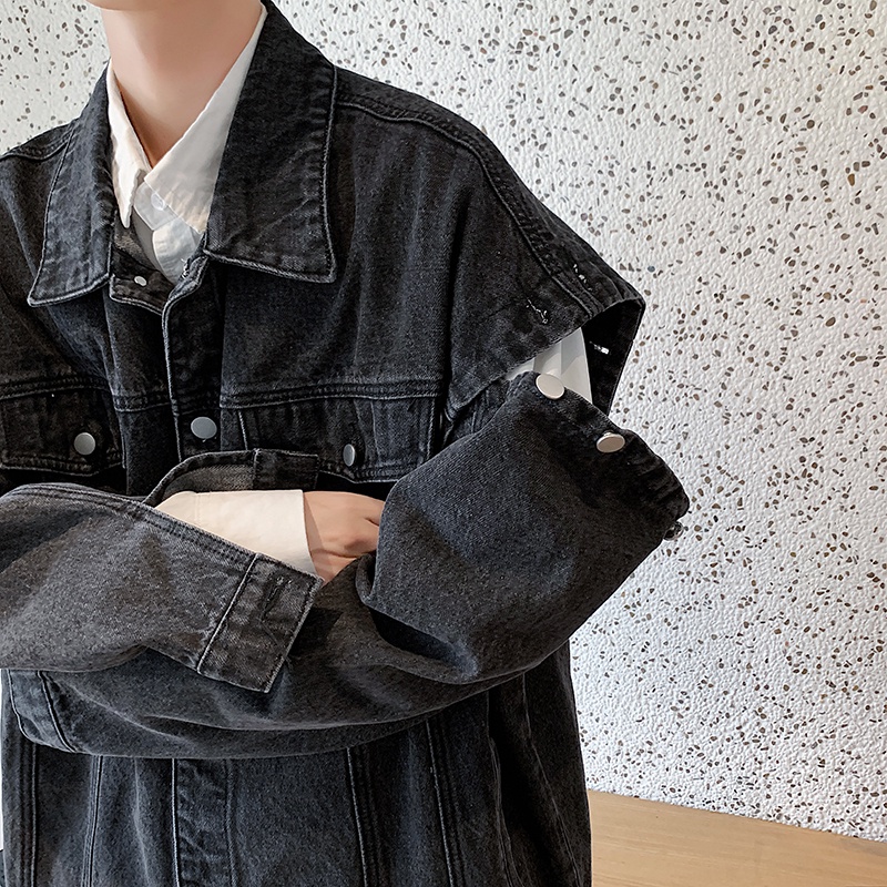 Áo Khoác Denim Dáng Rộng Phối Túi Cá Tính Dành Cho Nam