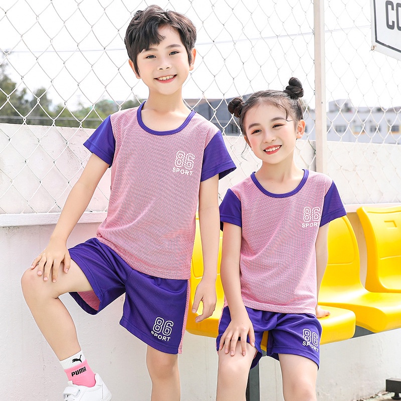 Bộ Đồ Đồng Phục Bóng Rổ Áo Thun Tay Ngắn Và Quần Short Hai Mảnh Màu Sắc Tương Phản Cho Bé 90-160cm