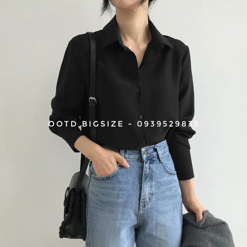 Sơ mi bigsize đen tay dài trơn