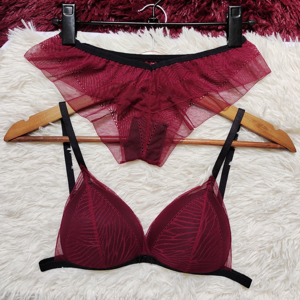 Set Bra - Bralette voan sexy không gọng, mút mỏng - Màu đỏ đô - NY31 | BigBuy360 - bigbuy360.vn