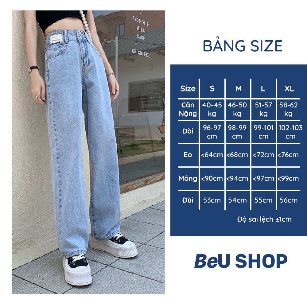 Quần Bò Ống Suông Rộng Nữ BeUShop Lưng Cao, Quần Jean Nữ Dáng Suông Cạp cao Xuông 2 Cúc Cá Tính Q125