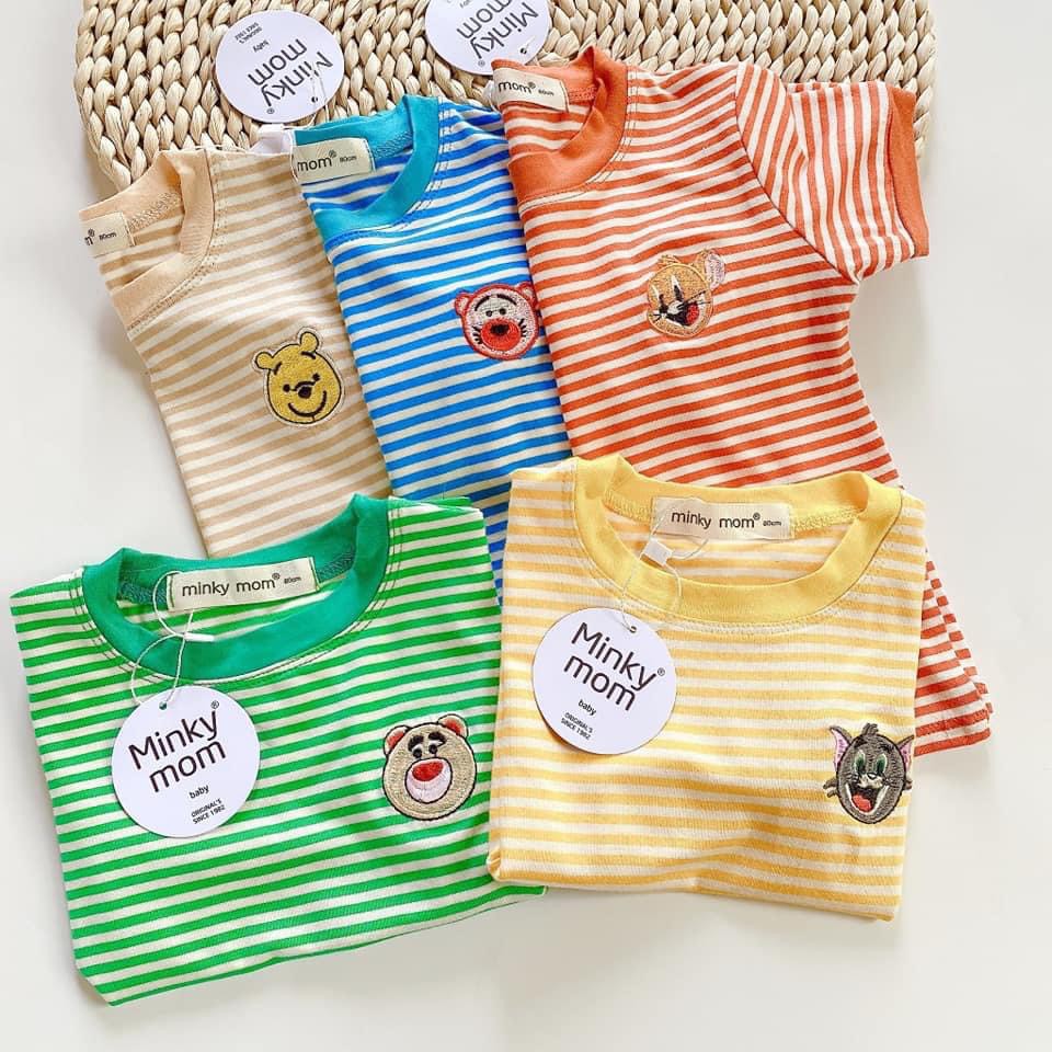 Bộ Minky Mom kẻ sọc hoạt hình, vải thun lạnh siêu mát, mềm mịn thấm hút mồ hôi cho bé