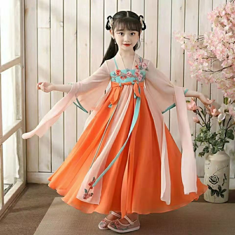 Đầm Hán Phục Tay Ngắn Phong Cách Trung Hoa Cổ Điển Thời Trang Mùa Hè Xinh Xắn Cho Bé Gái
