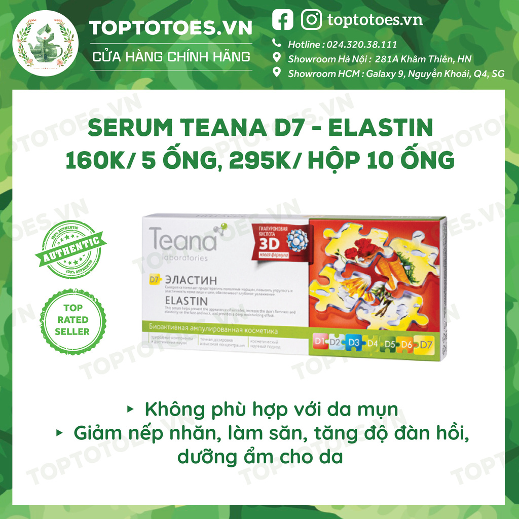 Serum Teana D3 Sea Collagen & D7 Elastin phục hồi làn da tổn thương, mất cấu trúc, nhăn, chảy xệ, cho da căng láng