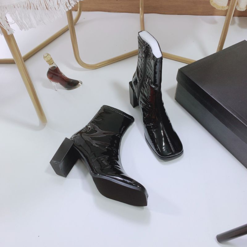 b(VIDEO) Boot Gót Cạnh 6p Mũi Vuông Da Bóng Mềm Êm Fullbox Cao Cấp