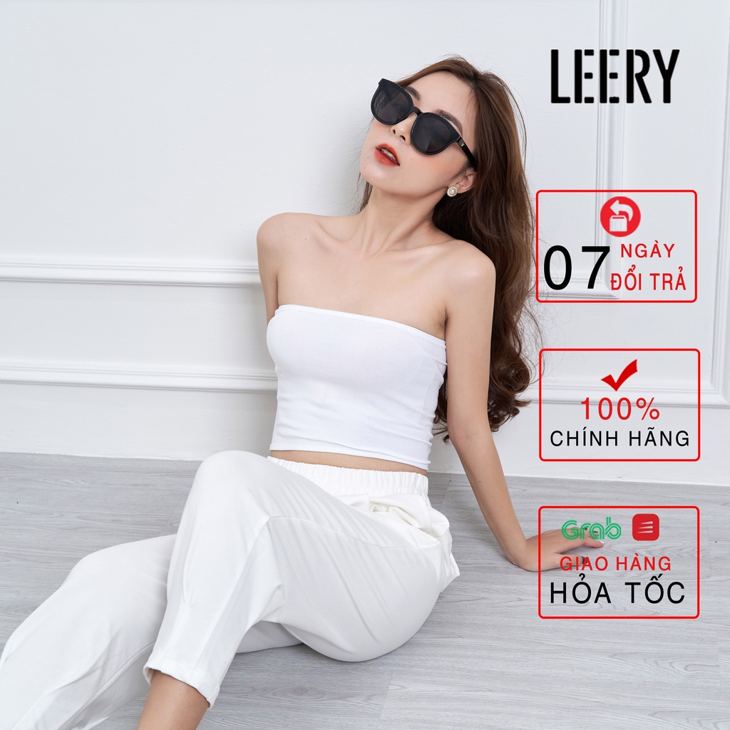 Áo quây ngực LEERY chất cotton co giãn 4 chiều không đệm áo croptop nữ quây ngang trơn ôm body màu đen trắng BRA-02