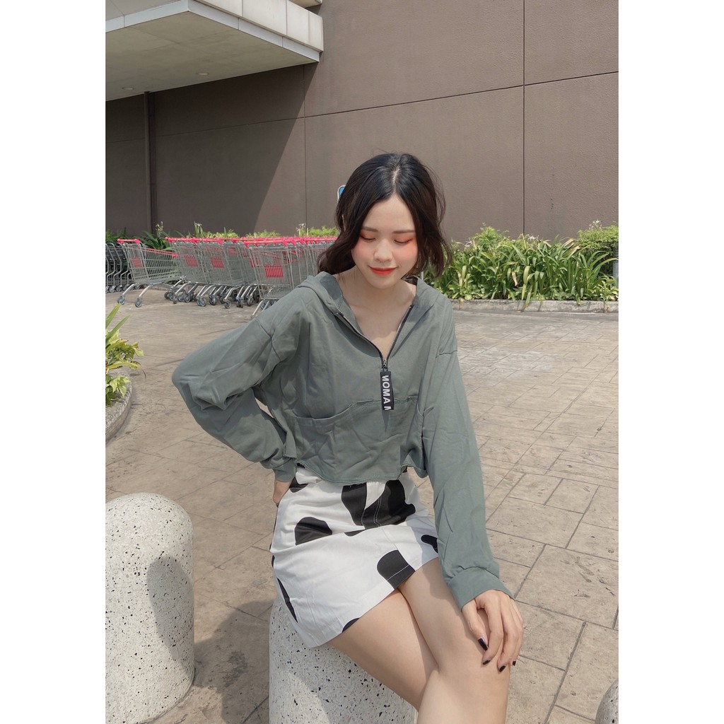Áo croptop nón zipper