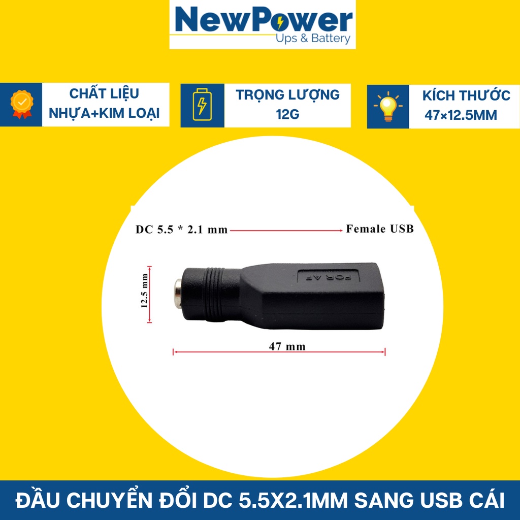 Đầu chuyển đổi DC 5.5x2.1mm sang USB cái